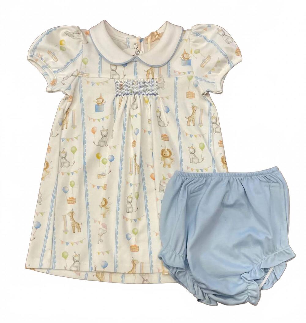 NEW BABY CLUB CHIC girl's sweet sparkle smocked dress in white/blue